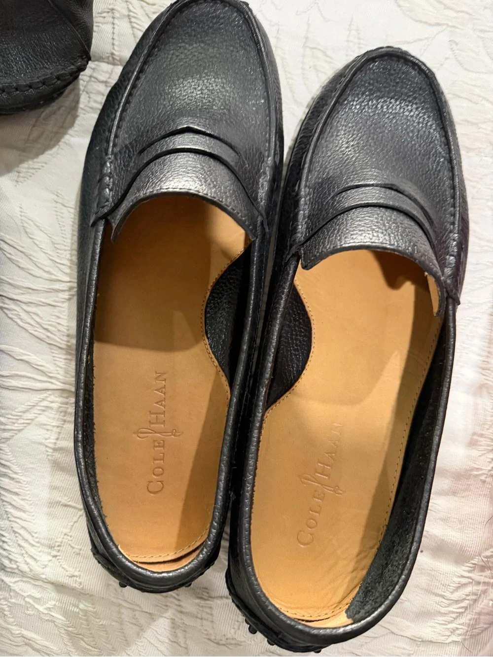 Cole Haan Black Leather Penny Loafers with Tan Insole